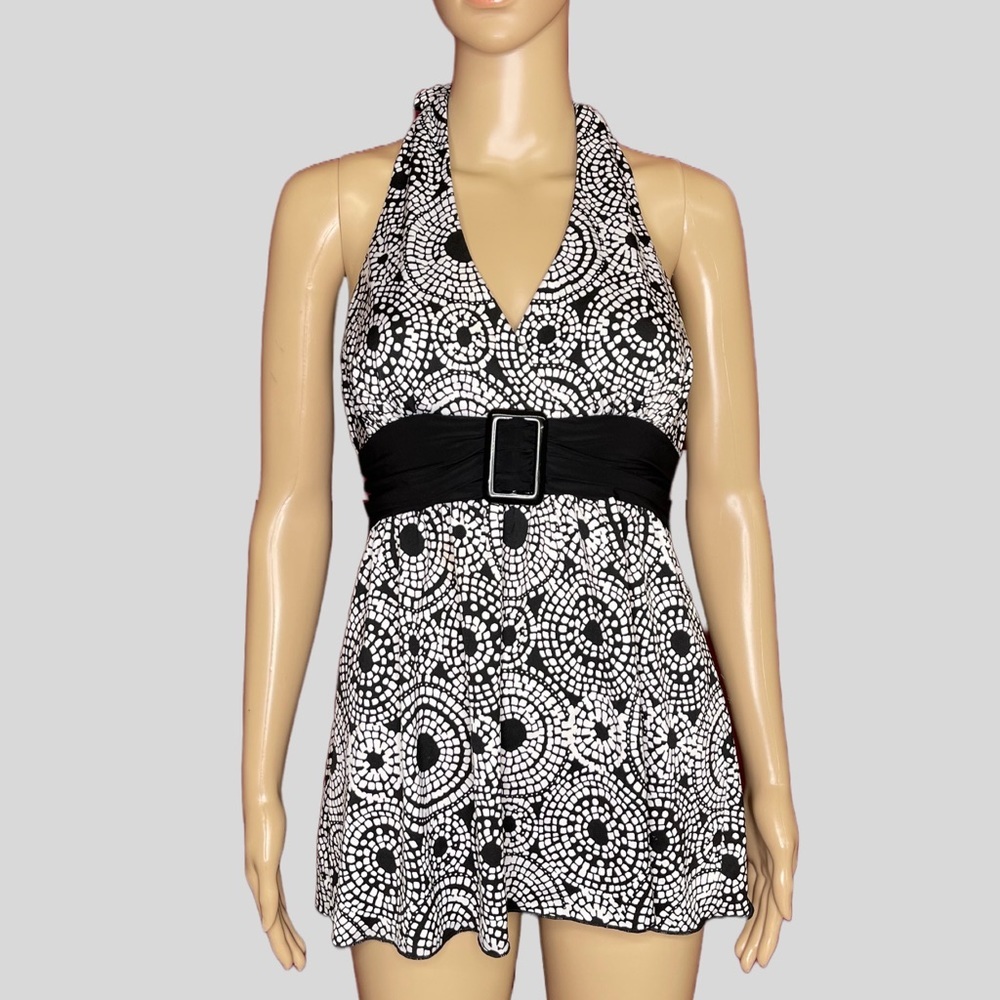 90's/Y2K Deep Plunge Pin Up Style Belted Halter Top Size XL